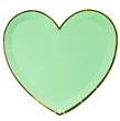 Plato corazón gde verde agua borde dorado 10u